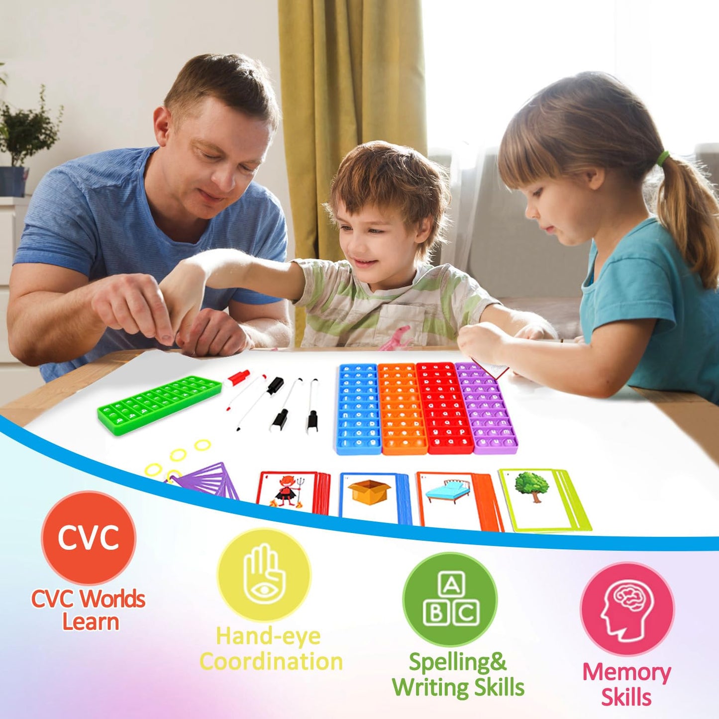 Anemeeoke Cvc Word Games, Phonics Interactive Flash Cards For Preschool & Kindergarten Classrooms, Manipulative Spelling Toy - L
