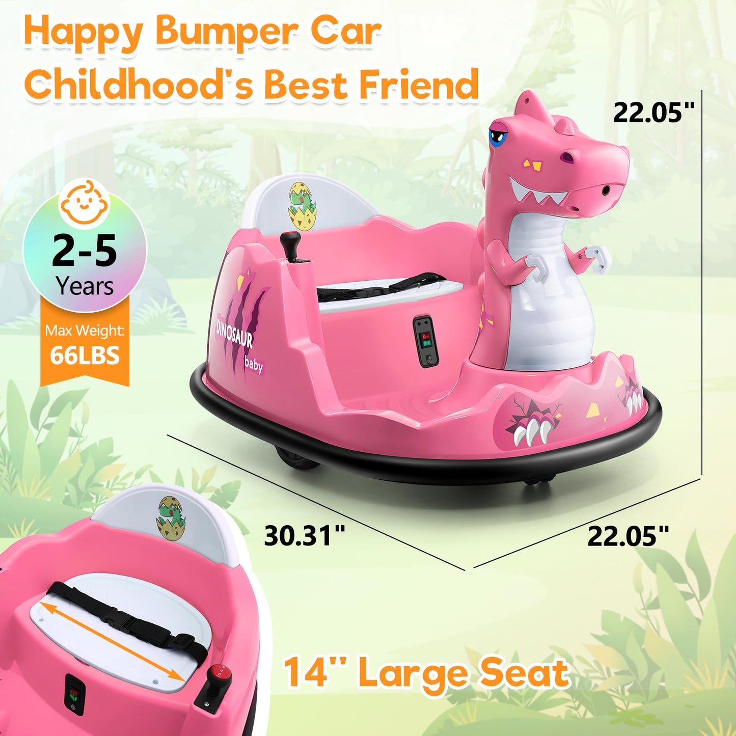 Hikole Toddler Bumper Car with Remote Control - 12V Electric Ride on Bumper Car for Baby with Spray, Music, 3 Speeds, Seat Belt,