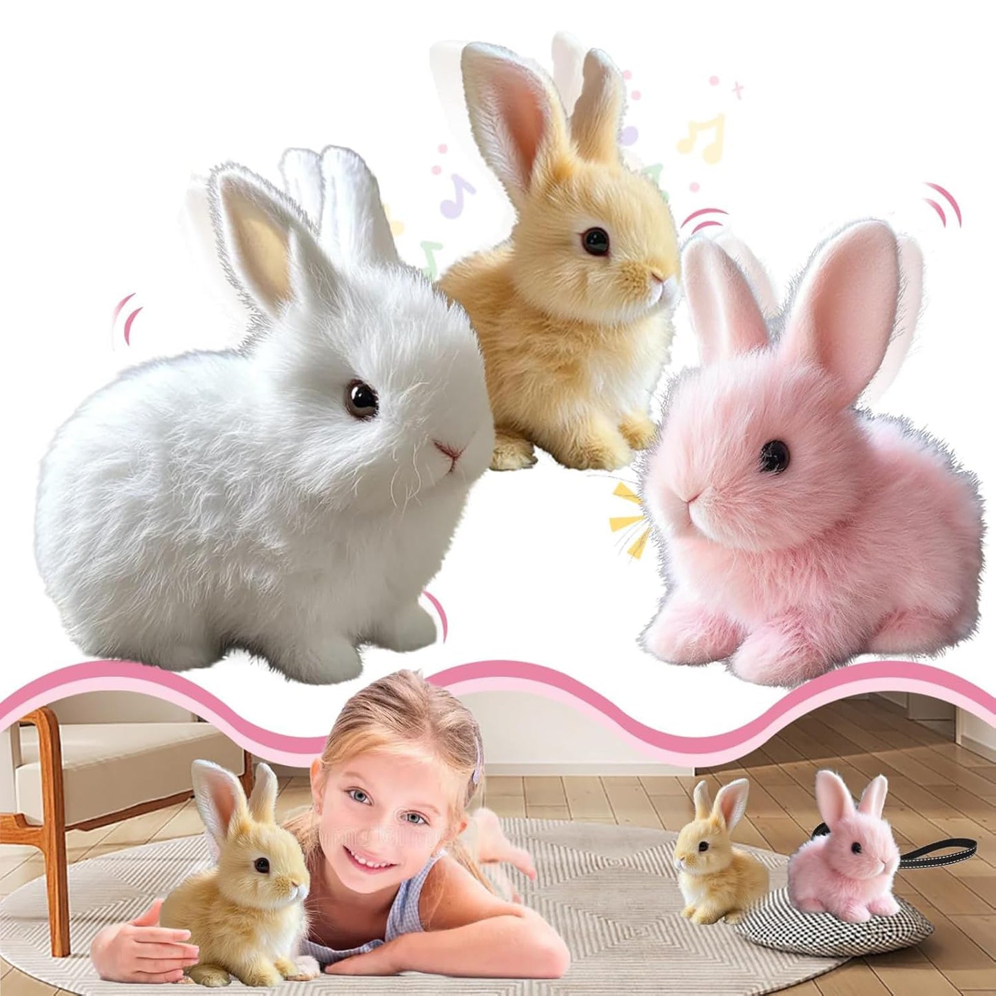 Podafu Easter My Realistic Bunny Toy, Bundy Realistic Bunny, Interactive Realistic Bunny - Jumping, Twitching And Shaking Ears,