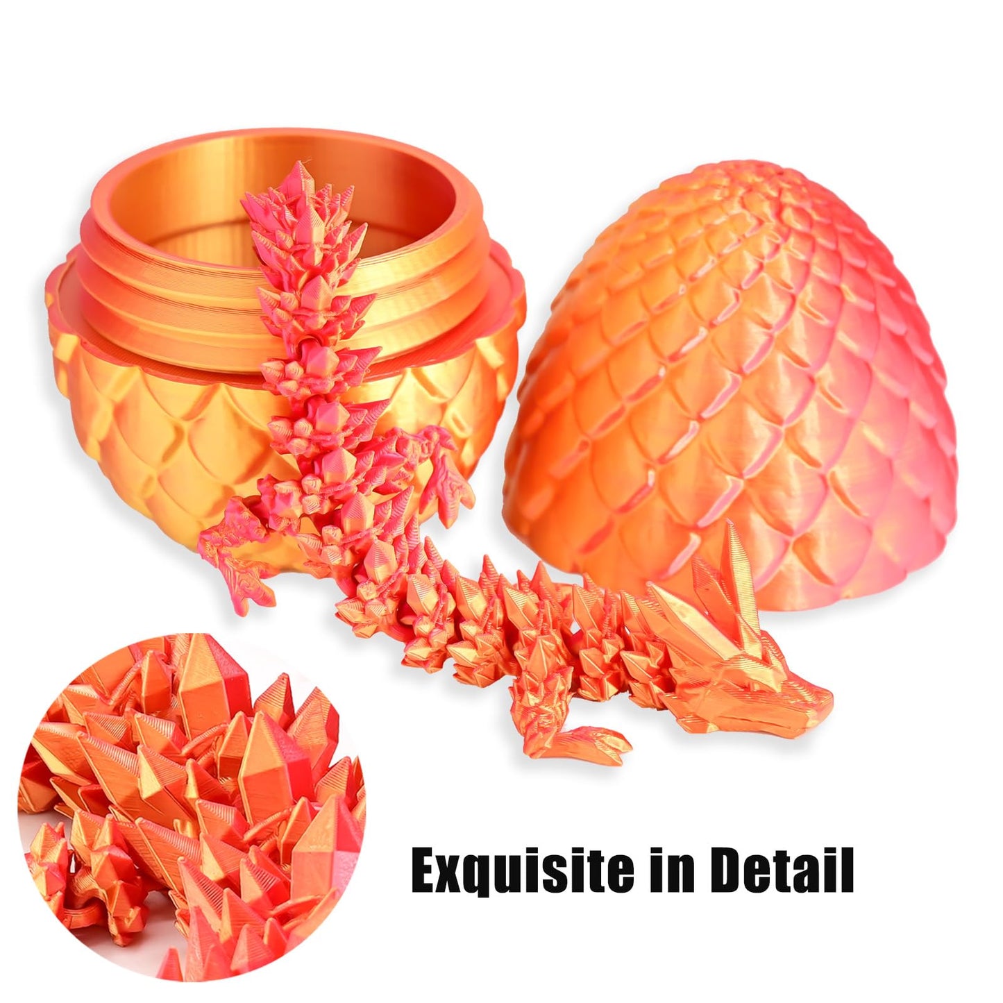 Locyfens 3D Printed Dragon Eggs With Dragon Inside, Articulated 3D Dragon Toys With 3D Dragon Eggs, Crystal Dragon Red Gold