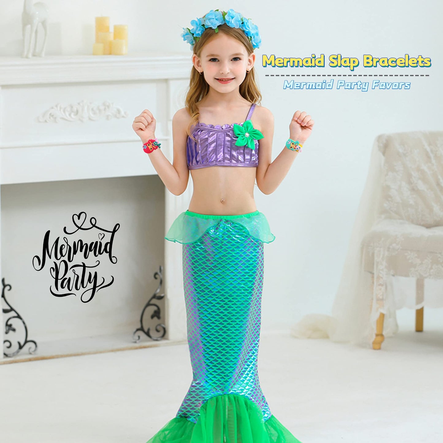 LOCHSOEL Silicone Mermaid Slap Bracelets - Cute Mermaid Theme Birthday Party Favors , Girls Party Favors Gifts Carnival Prizes S