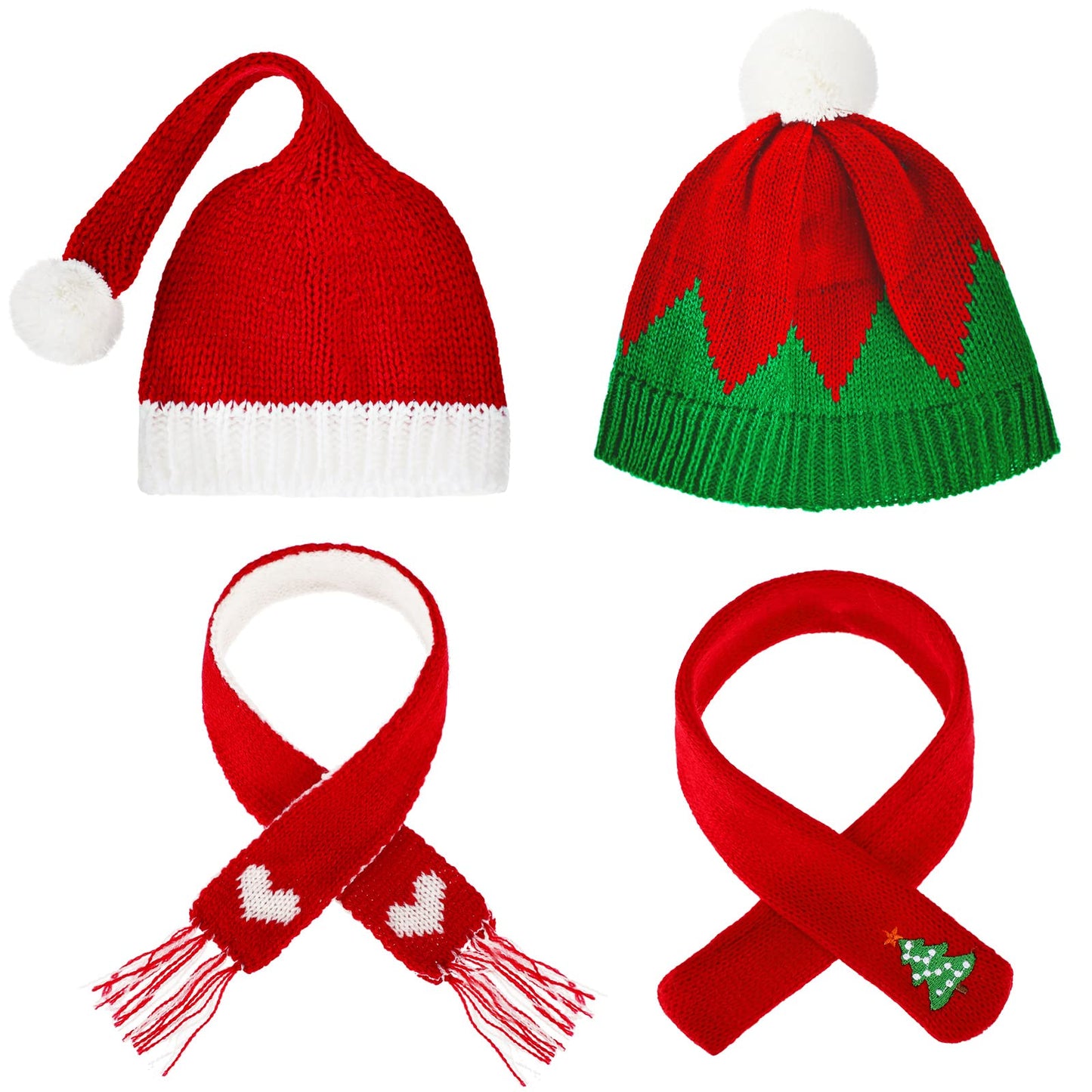 4 Pack Doll Clothes Christmas Mini Snowman Hats Scarf, Santa Knit Hat Christmas Tree Scarf For Doll Elf Santa Mini Snowman (Tren