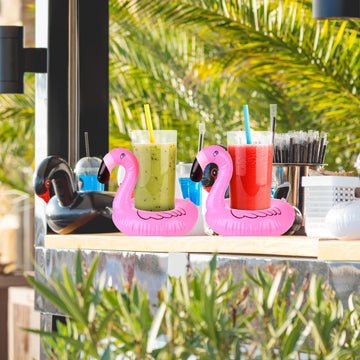 100 Pcs Inflatable Drink Holders Flamingo Drink Floats Mini Drink Floaties Floating Drink Holder Flamingo Inflates Coasters With