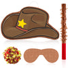 Lewtemi 15.7 Inch Cowboy Hat Piñata Western Cowboy Theme Birthday Party Decors Favors With Blindfold Stick Confetti Photo Prop Candy Holder Valentine'S Party Supplies(Simple)