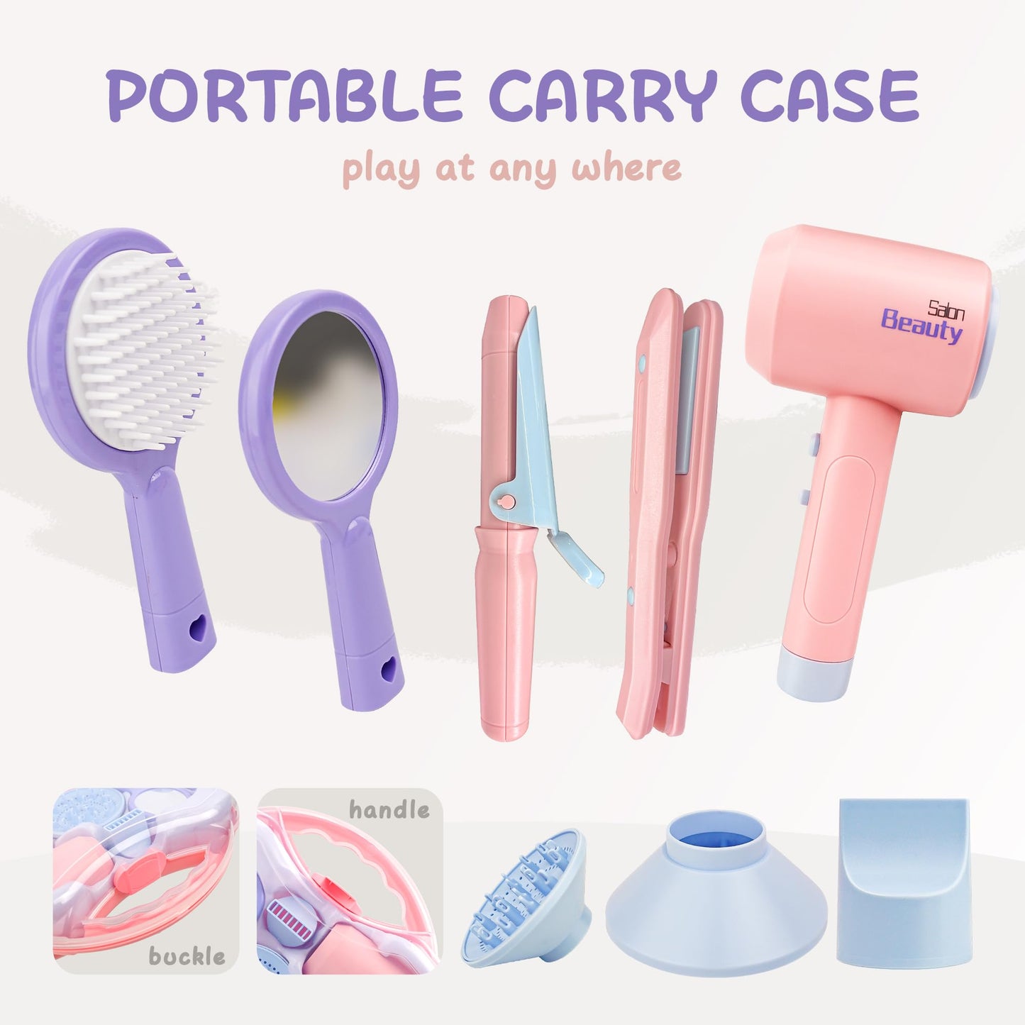 Smilesskiddo Hair Salon Toys For Girls - Pretend Play Hair Styling Toy Set With Realistic Blow Dryer, Hair Straightener And Acce