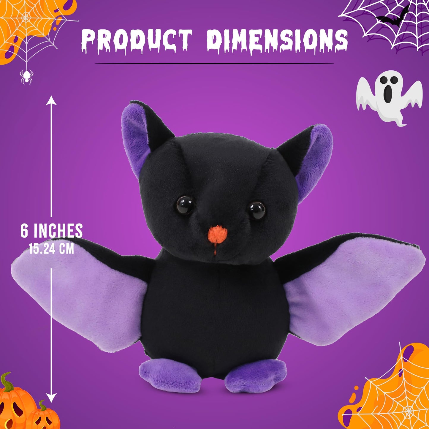 Plushland Halloween Black Bat Stuffed Animal Plush Toys,Soft Toy Gifts For Kids 7 Inch