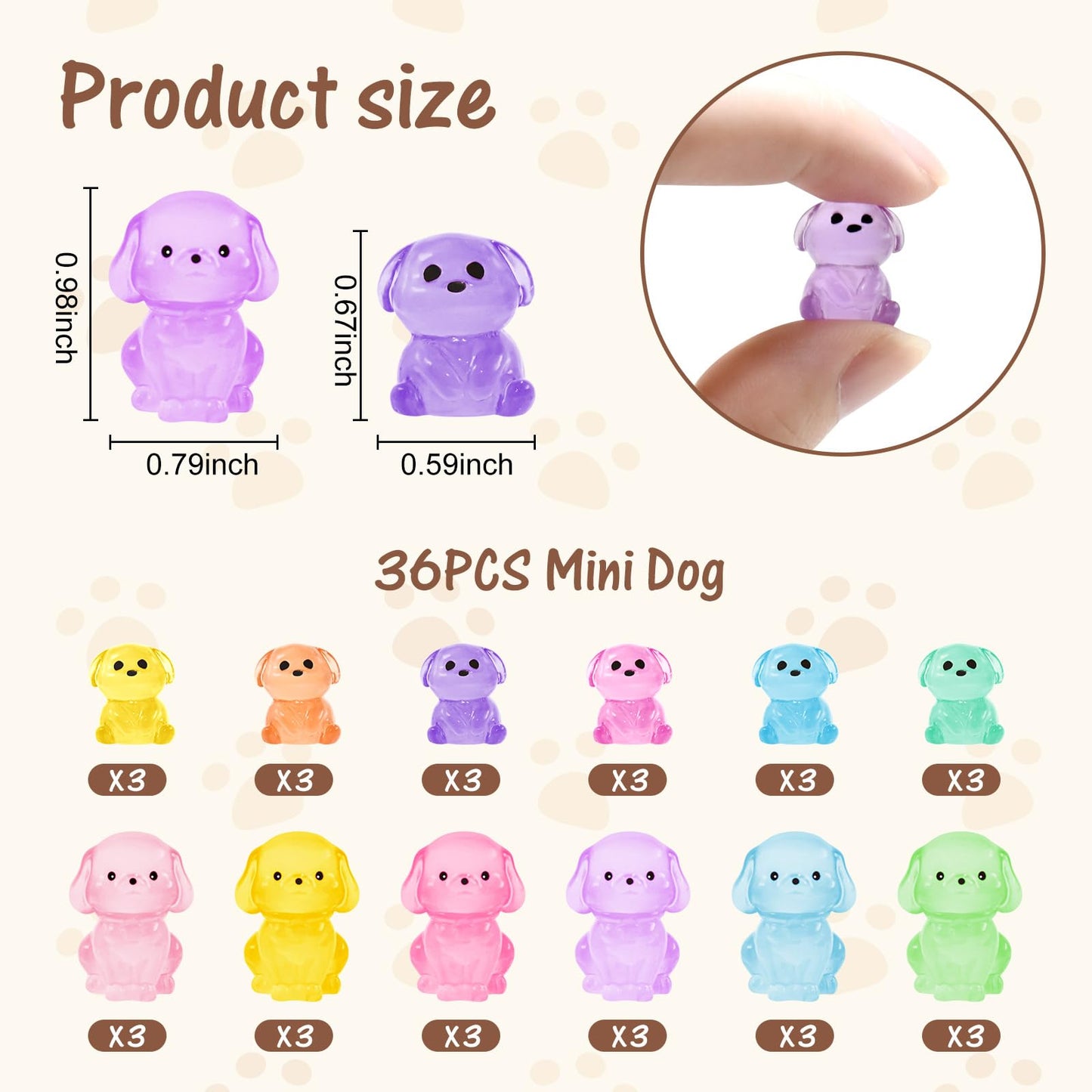 36 Pieces Mini Dog Figurines Luminous Mini Resin Animals Tiny Dog for Dog Birthday Decoration Dog Cake Topper Mini Animals for D