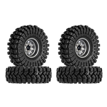 INJORA 1.0 Beadlock Wheel Tires Set -3.78mm Offset Wheel Rims for 1/18 1/24 RC Crawler Car Axial AX24 SCX24 FMS FCX24 TRX4M,Grey