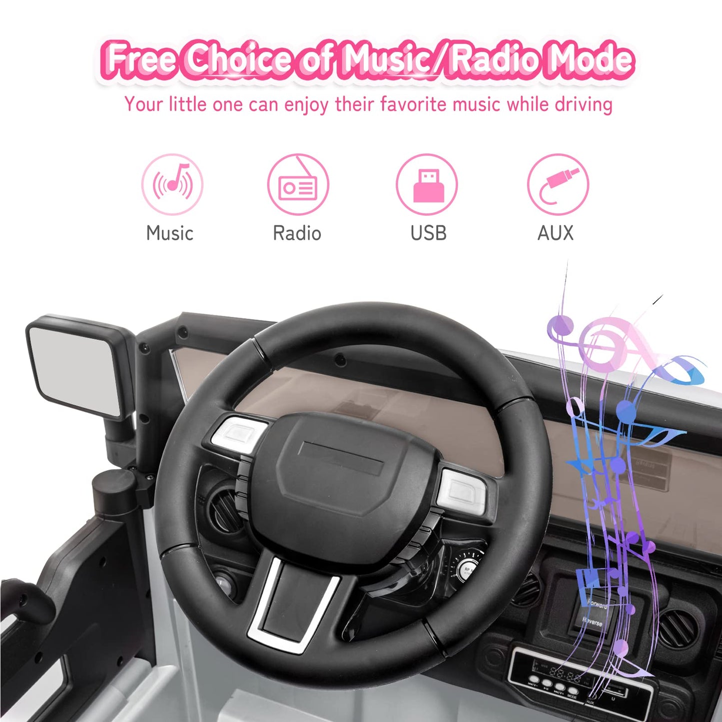 Joymor Ride On Truck With Remote Control, 4 Wheels 12V Battery Powered Kids Car, With Led Headlight/Horn Button/ Mp3 Player/Usb Port/Forward Backward/Kids Girl Boy (White)
