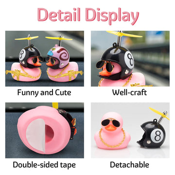 wonuu Rubber Duck Car Ornament Set - Pink Duck with Propeller Helmet, Sunglasses & Gold Chain - W-Pink-Black 8