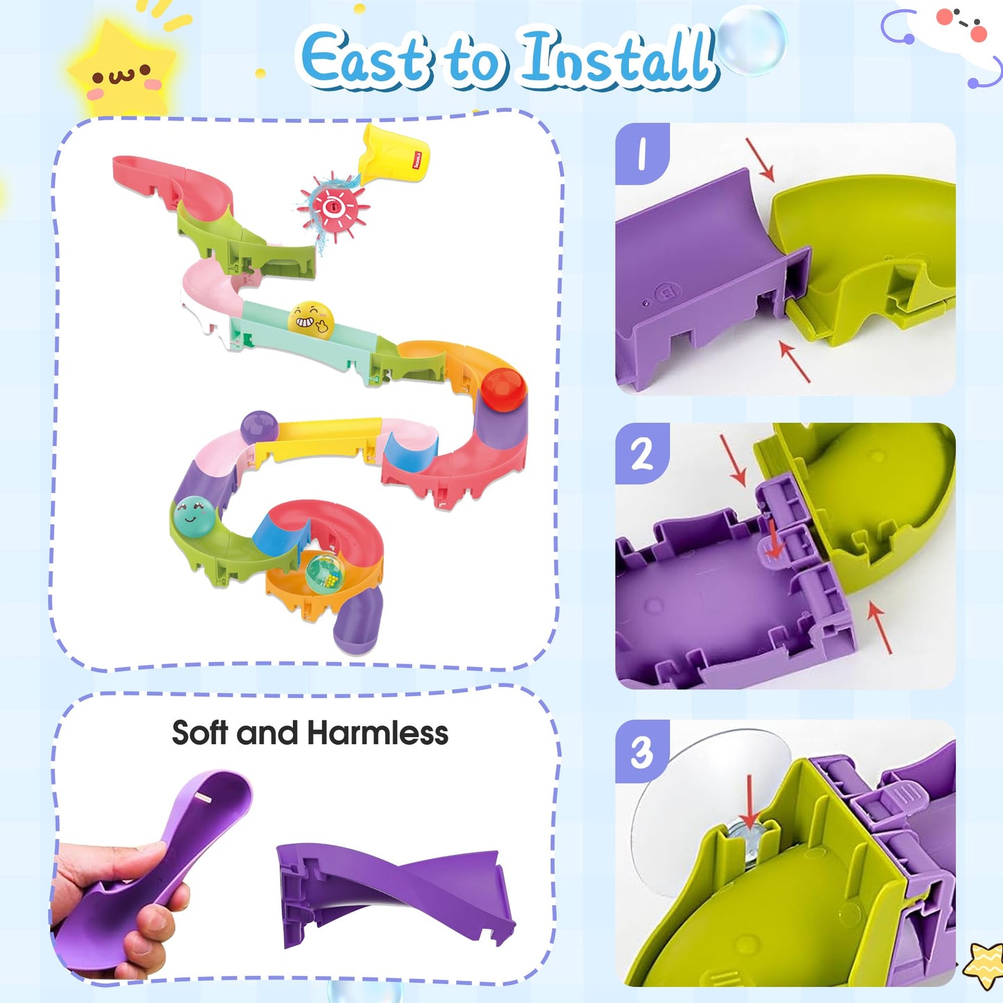 Taseyok Toddler Bath Toys For Kids, Diy Bathtub Toys With Suction Cups, Fun Baby Shower Toys With Slide Track Birthday Gift For