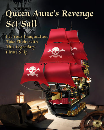 Pirate Ship Building Kit, Queen Anne'S Revenge Pirate Ship Building Set For Adults, Building Toys Gift For Kids Boys 8-12, Compa