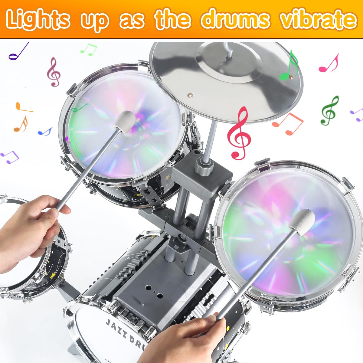 Kids Drum Set For Toddlers 1-3, Upgraded Kids Jazz Drum Musical Instrument Toys & Lights & All Plastic, Drum Set For Kids Beginn