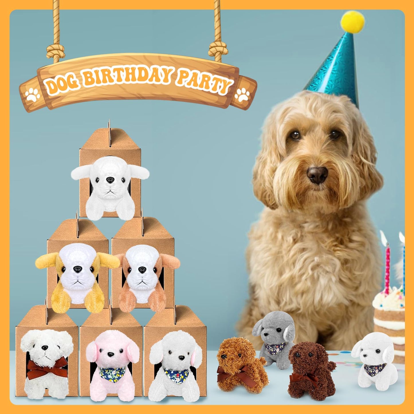 Jiytivity 24 Pcs Dog Party Favors Include 12 Mini Plush Dogs Stuffed Puppy And 12 Foldable Kraft Puppy Boxes For Adopt A Puppy P
