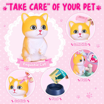 Shemira Girl Toys Gifts for 3 4 5 6 Years Old, Pet Care Playset for Kids, Pet Care Pretend Play Toys for Kids with Toy Cat &Stor