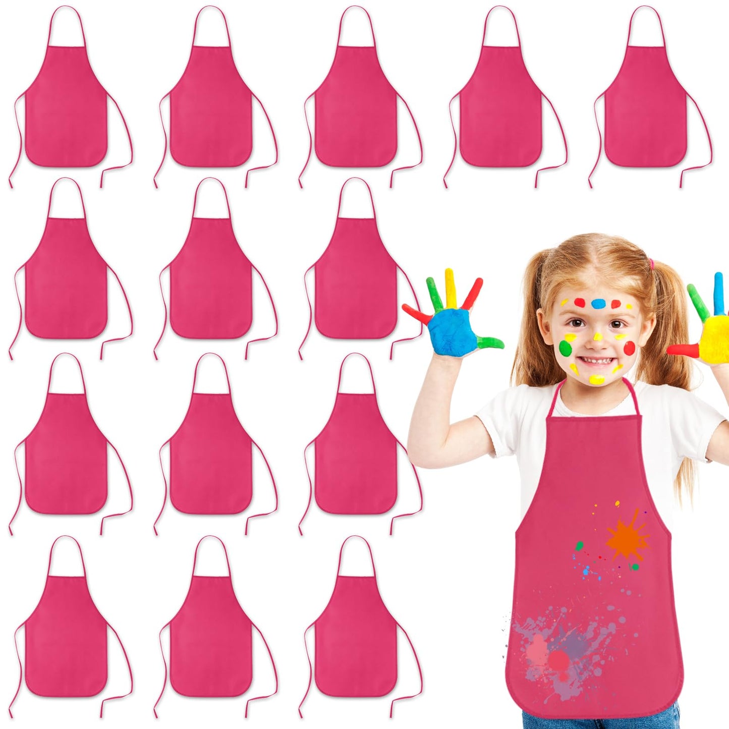 Kuuqa 16Pack Kids Art Aprons Bulk Rose Red Children Painting Aprons Art Smocks For Craft Kitchen Classroom Painting Party Supplies