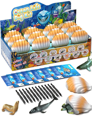 Earth'Scode Ocean Animals Dig Kit, Seashell Excavation Dig Bricks, Science Educational Gift For Kids