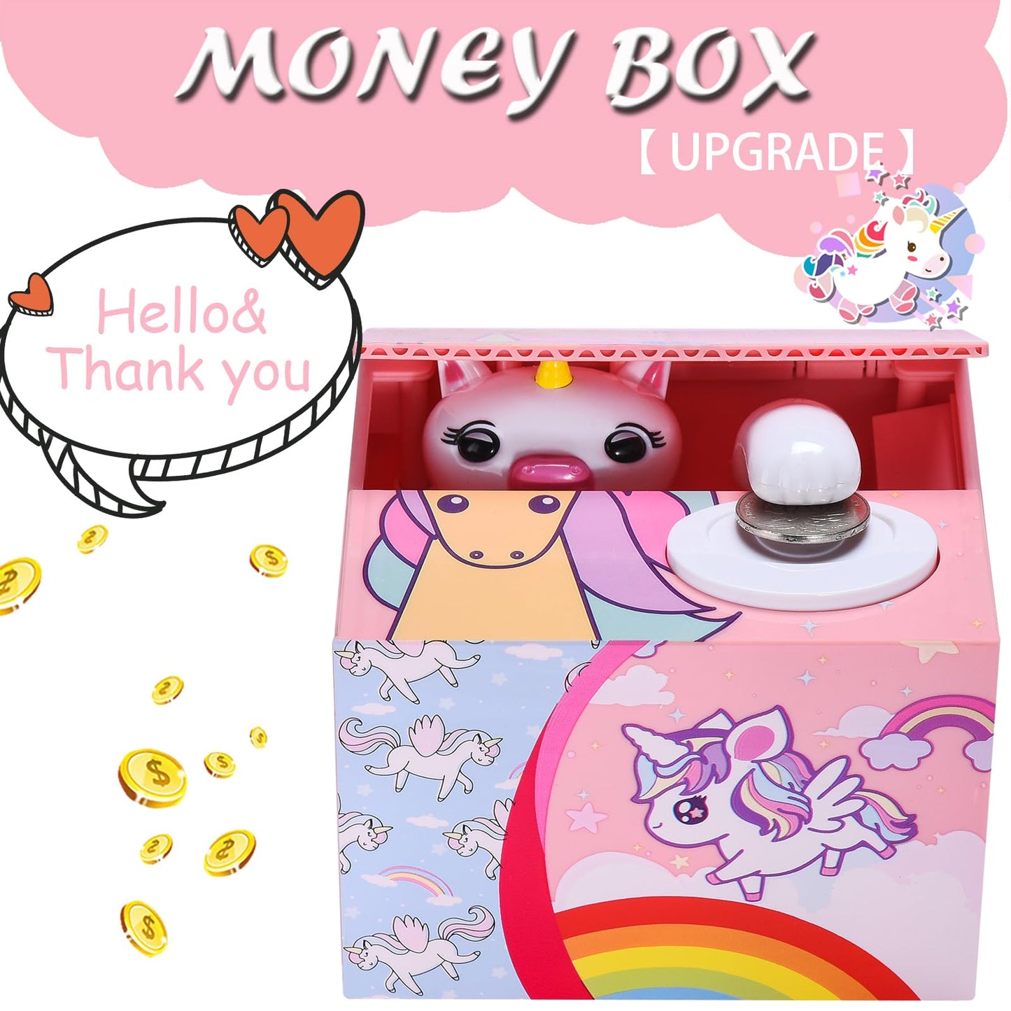 Unicorns Stealing Money Bank, Piggy Bank For Kids, Coin Bank For Money Saving, Automatic Stealing Money With English Speaking, Creative Gift