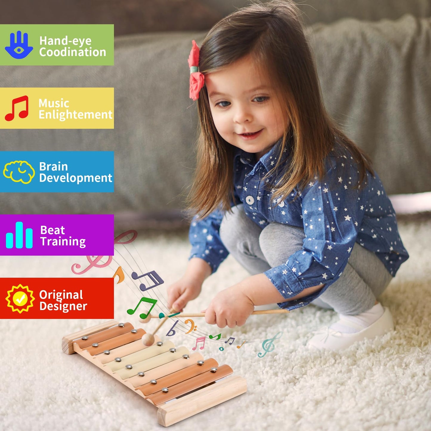 Ehome Xylophone, Baby Musical Instruments Montessori Musical Toys For Toddlers 1-3, Modern Boho Xylophone For Kids, Neutral Colors Percussion Instruments Set, Preschool Baby Musical Toys, Baby Gifts
