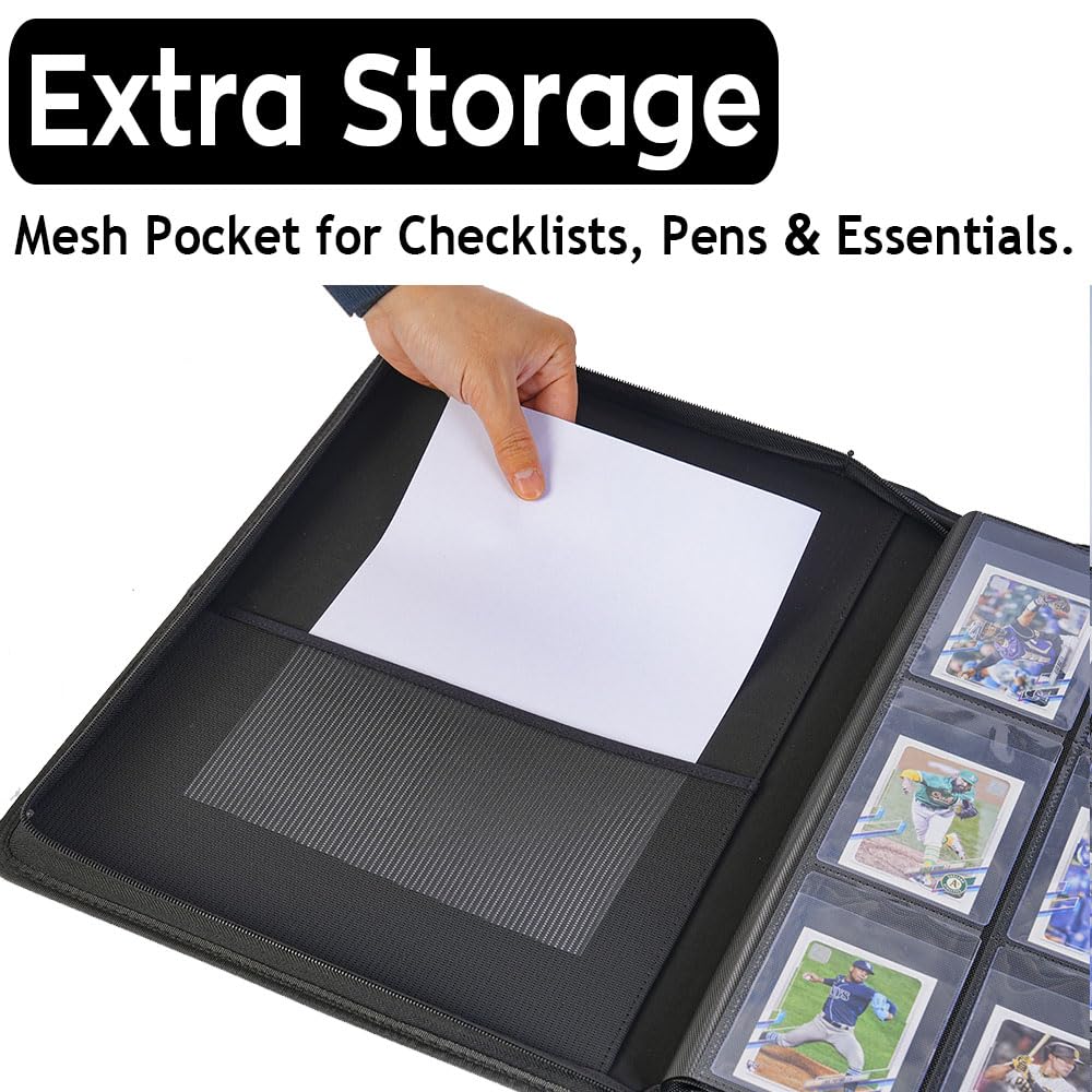 BOMIIPOR Semi Rigid Card Holder Binder enhanced Card Saver 1 Binder with Sleeves for Trading Cards & Sports Cards Storage - Holds 360 Semi Rigid Card Holders for Grading(Navy Blue)