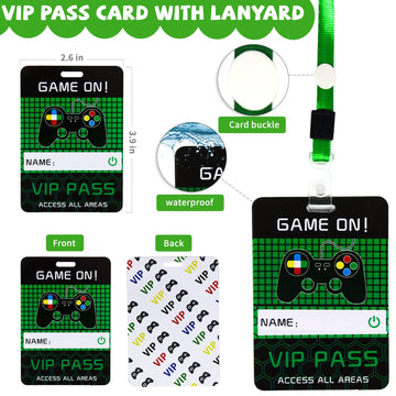 Bluegogo Video Game Party Favors - VIP Passes, Keychains, Stickers & Charms in Black, Green, Blue, Yellow, Red, Gray for Gamer Parties