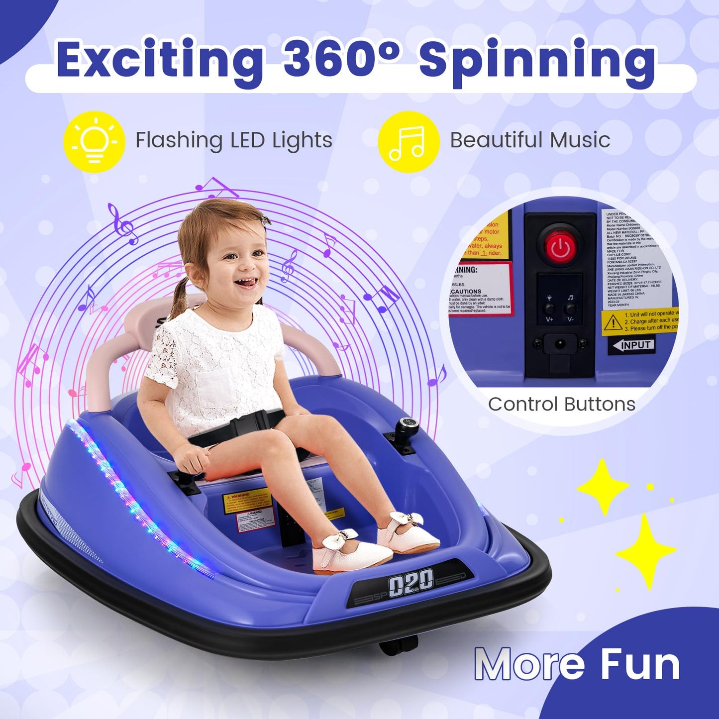 Olakids Bumper Car For Toddlers, 12V Kids Electric Ride On Toy With Remote Control, Battery Powered Vehicle Racer For Baby, 360 Degree Spin Rotation, Colorful Flashing Led Lights, Music (Purple)