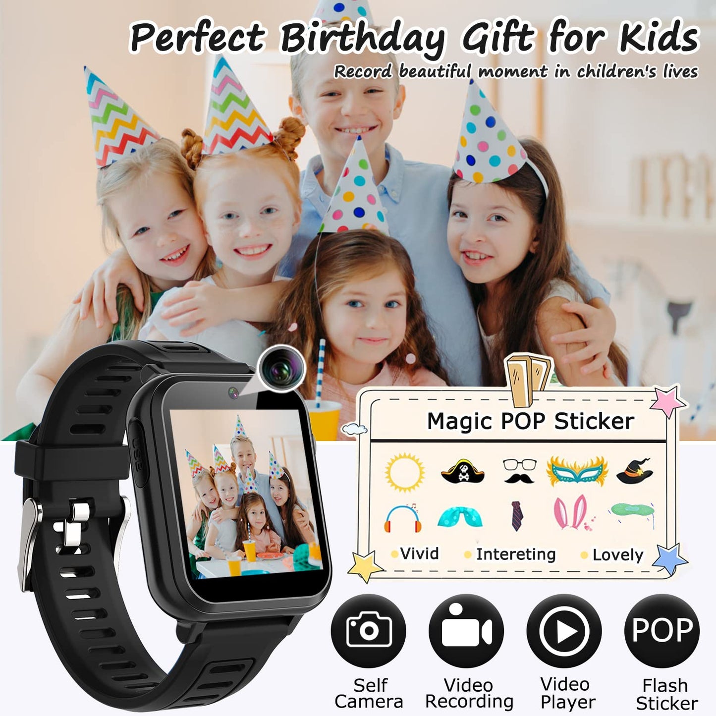 Kids Smart Watch Boys, Kids Smart Game Watch With 24 Games Hd Touch Screen Video Camera Music Player Pedometer Flashlight Alarm Clock 12/24 Hr Kids Watches For Boy Gifts For 5-12 Year Olds Boy Girl