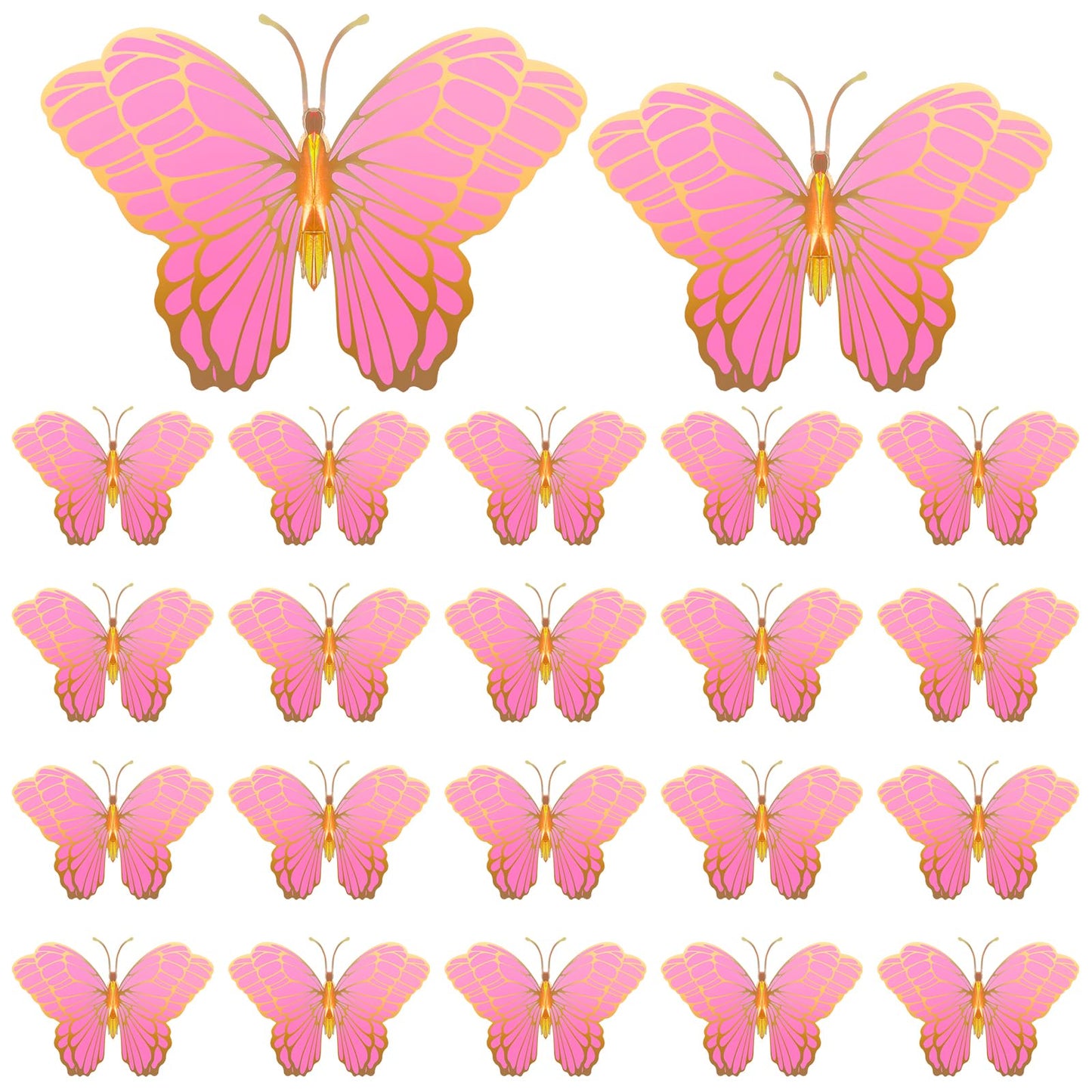 Wettarn 20 Pcs Butterfly Centerpieces For Tables Butterfly Party Decorations 3D Golden Butterfly Table Toppers Centerpiece For Girl Party Birthday Baby Shower (Pink,12 X 9 In,10 X 7 In)