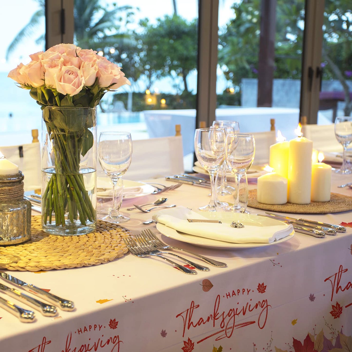 Gatherfun Maple Leaves Waterproof Plastic Rectangular Tablecloths - Disposable Table Covers for Fall Parties, 4PCS 54x108 Inch