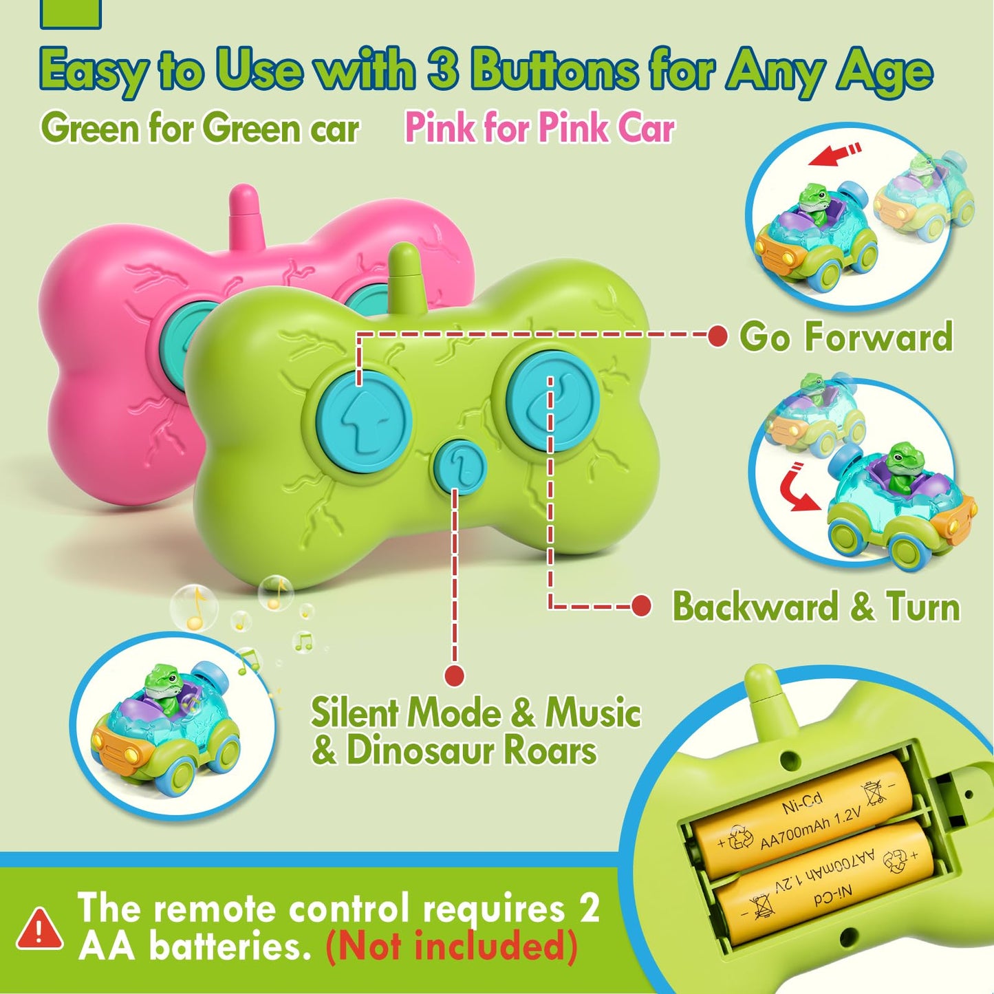 Lehoo Castle Girl Dinosaur Toy, 2 Pack Dinosaur Toys for Kids 3-5, Remote Control Car for Toddlers 1-3, Kids Toys Girls 3-5, 2 Y