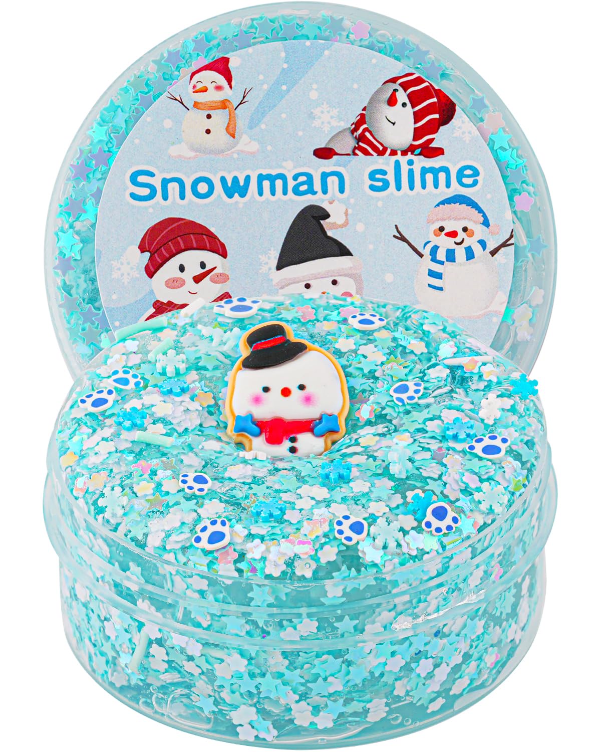 Snowman Glitter Blue & White Sequins Slime - Good Stretchy Crunchy Sensory Toy, Party Favors for Kids, Girls & Boys Gifts for Bi