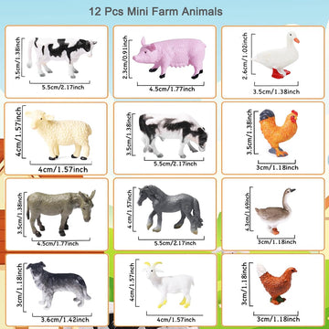 RUSON 12 Pcs Farm Animal Figures Set - Realistic Plastic Toys for Kids, Multi Color Cake Topper, Perfect for Birthdays & Holidays