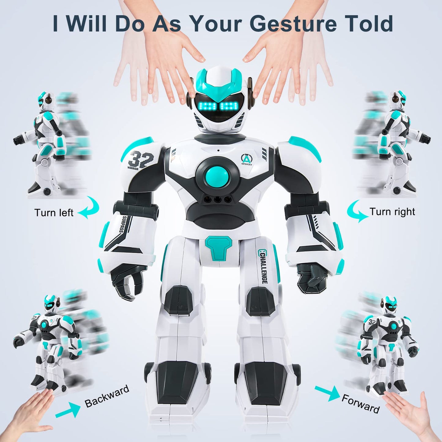 HPROMOT RC Robot Toy for Kids Remote Control Robot Toy, Smart Gesture Sensing Rechargeable & Programmable Robot Walking Dancing