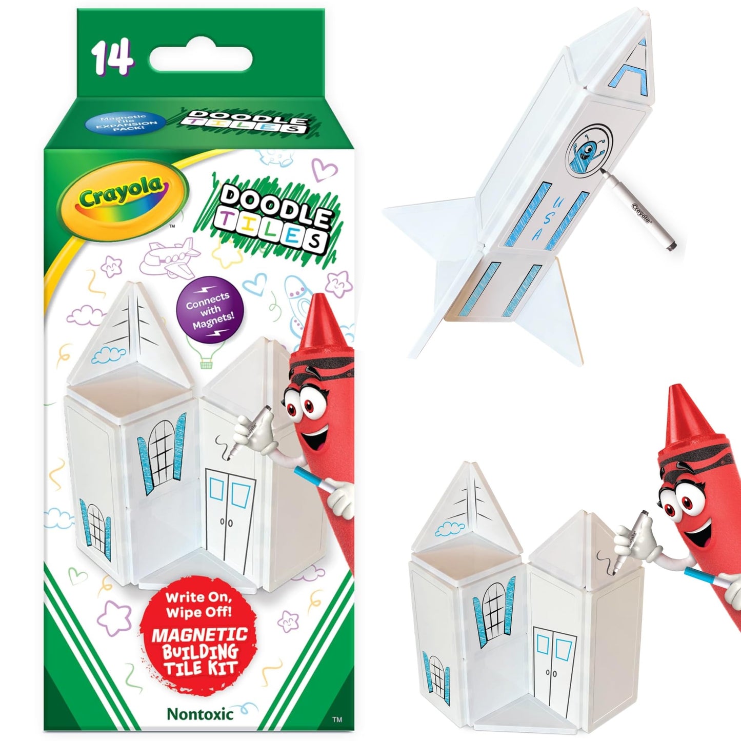 Createon Crayola Doodle Magnetic Tiles, Building Set For Kids, Magnetic Building Toys For Kids, Stem Travel Toys For Boys And Gi