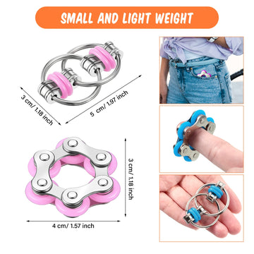 Hicarer Fidget Toys Set - 8 Pieces with 4 Flippy Rollers & 4 Bike Chains, Metal, Purple, Pink, Yellow, Light Blue