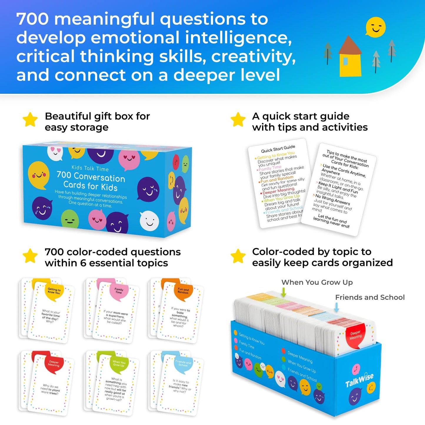 700 Conversation Cards For Kids, Fun Kids Conversation Starter Cards For Kids, Teens, Family Night, Dinner, Play Conversation Ga