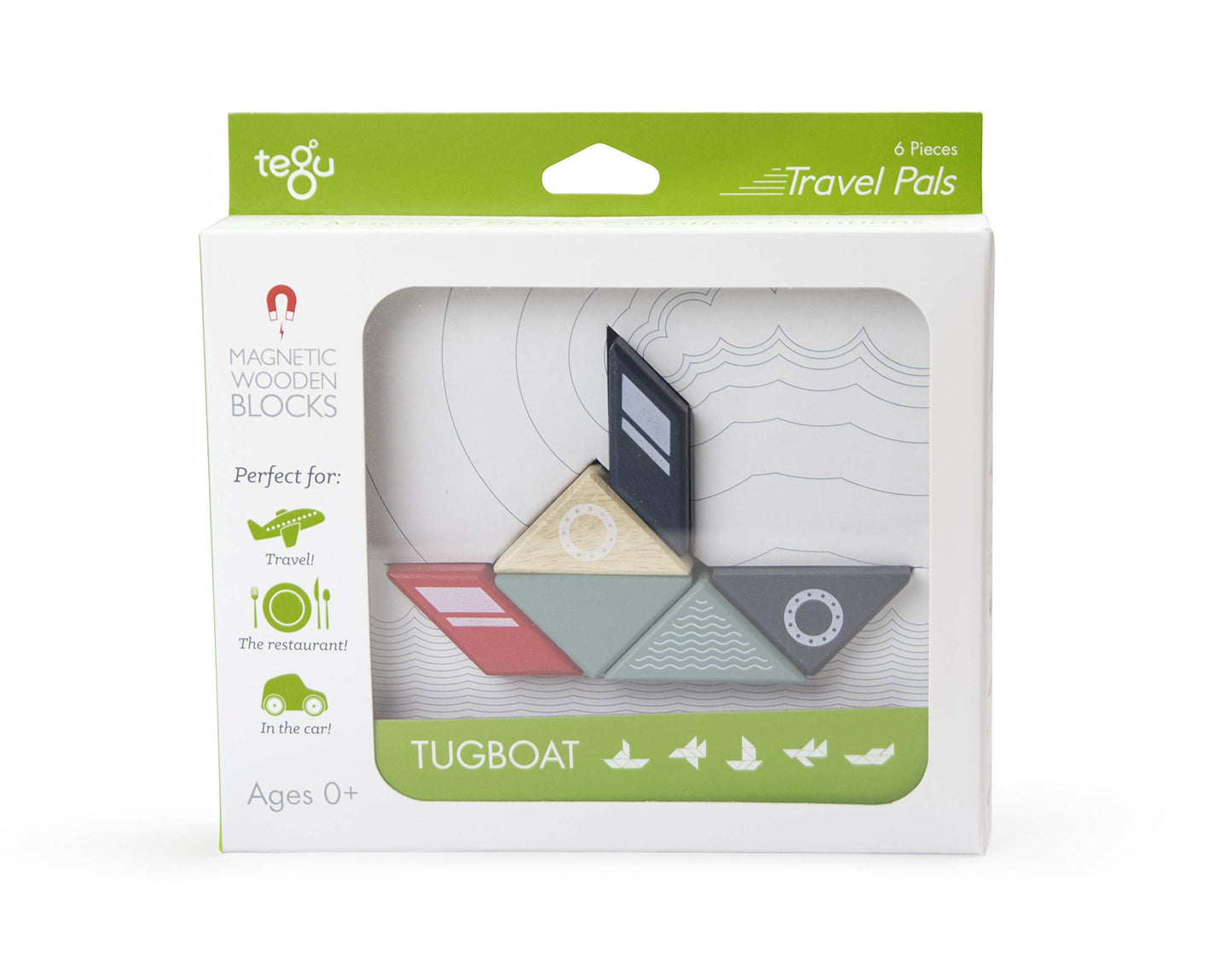 6 Piece Tegu Travel Pal Magnetic Wooden Block Set, Tugboat