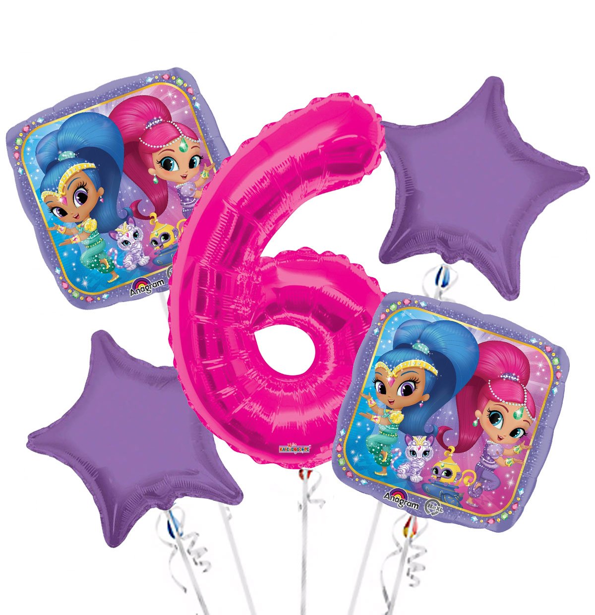 Shimmer and Shine Balloon Bouquet 6th Birthday 5 pcs - Party Supplies