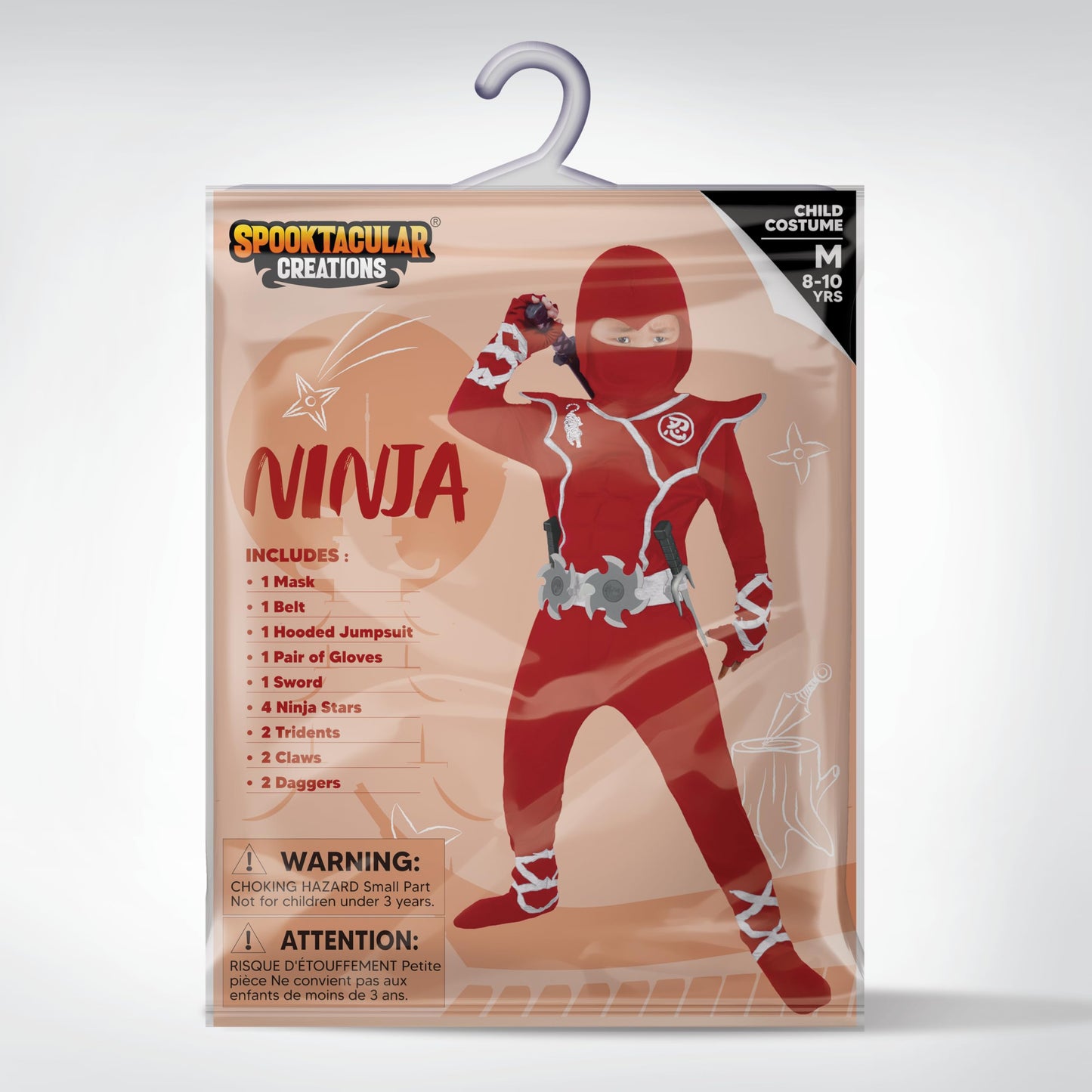 Spooktacular Creations Halloween Ninja Costume Red Ninja Outfit Set for Kids Halloween Costumes with Accessories for Boys Dress Up and Role Play Party (Medium 8-10 yrs)