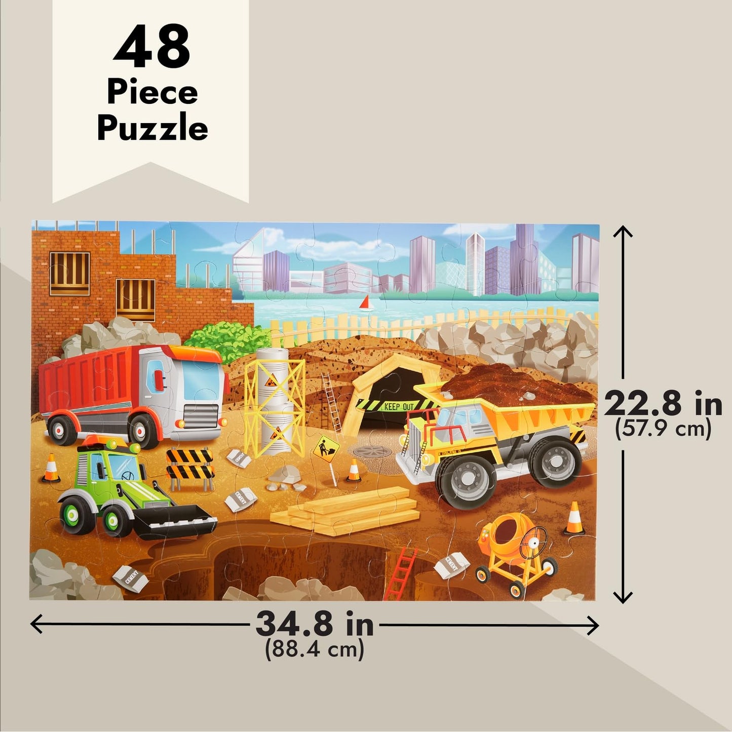Blue Panda 48 Piece Giant Construction Jigsaw Floor Puzzle For Kids Ages 3-5 And 4-8 And Preschool Learning