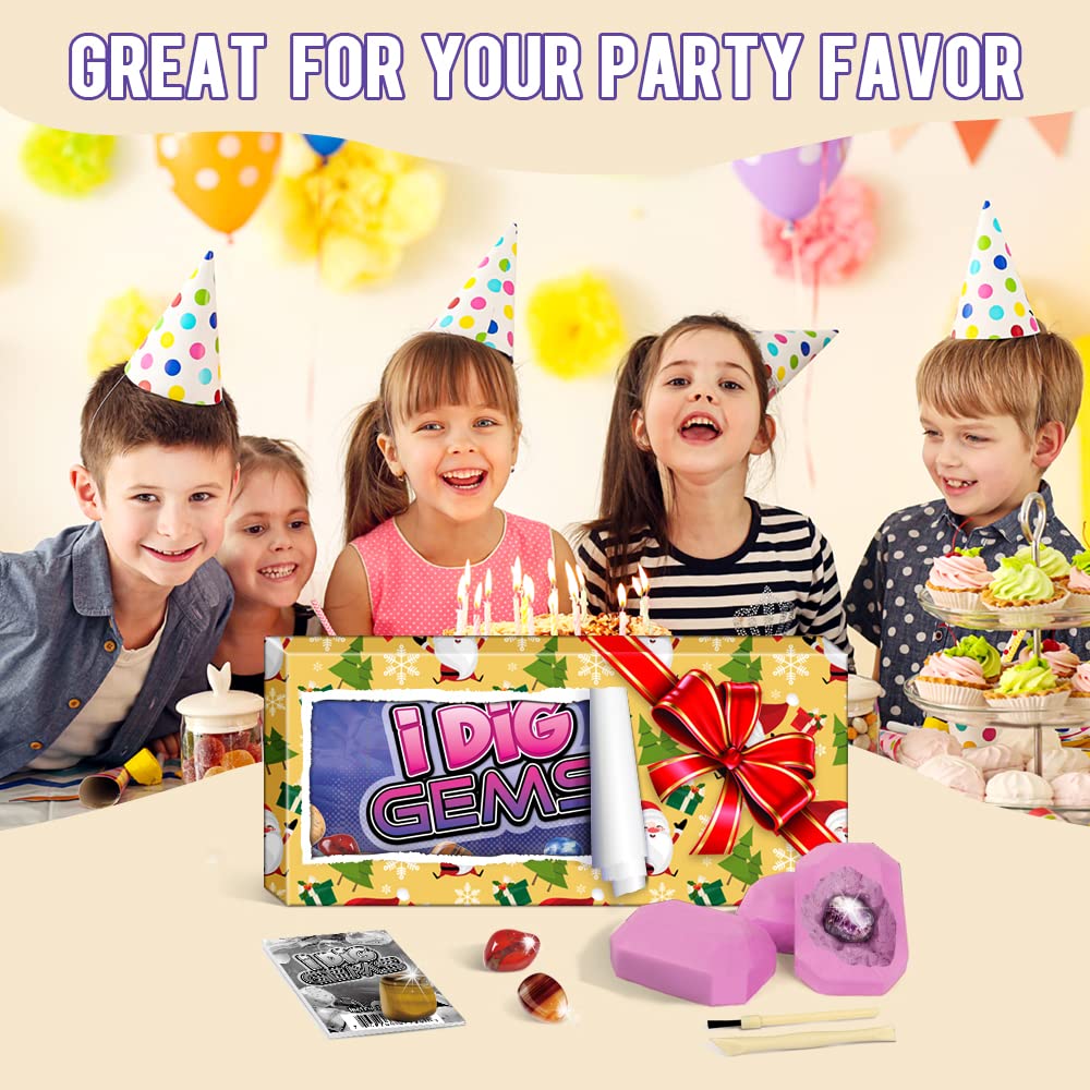 Byncceh Gemstone Dig Kit - Dig Up 12 Real Gems, Mineral & Rock Collection Gemstones And Crystals Excavation Kit For Kids Stem Toys Science Educational Birthday Gifts For Boys & Girls
