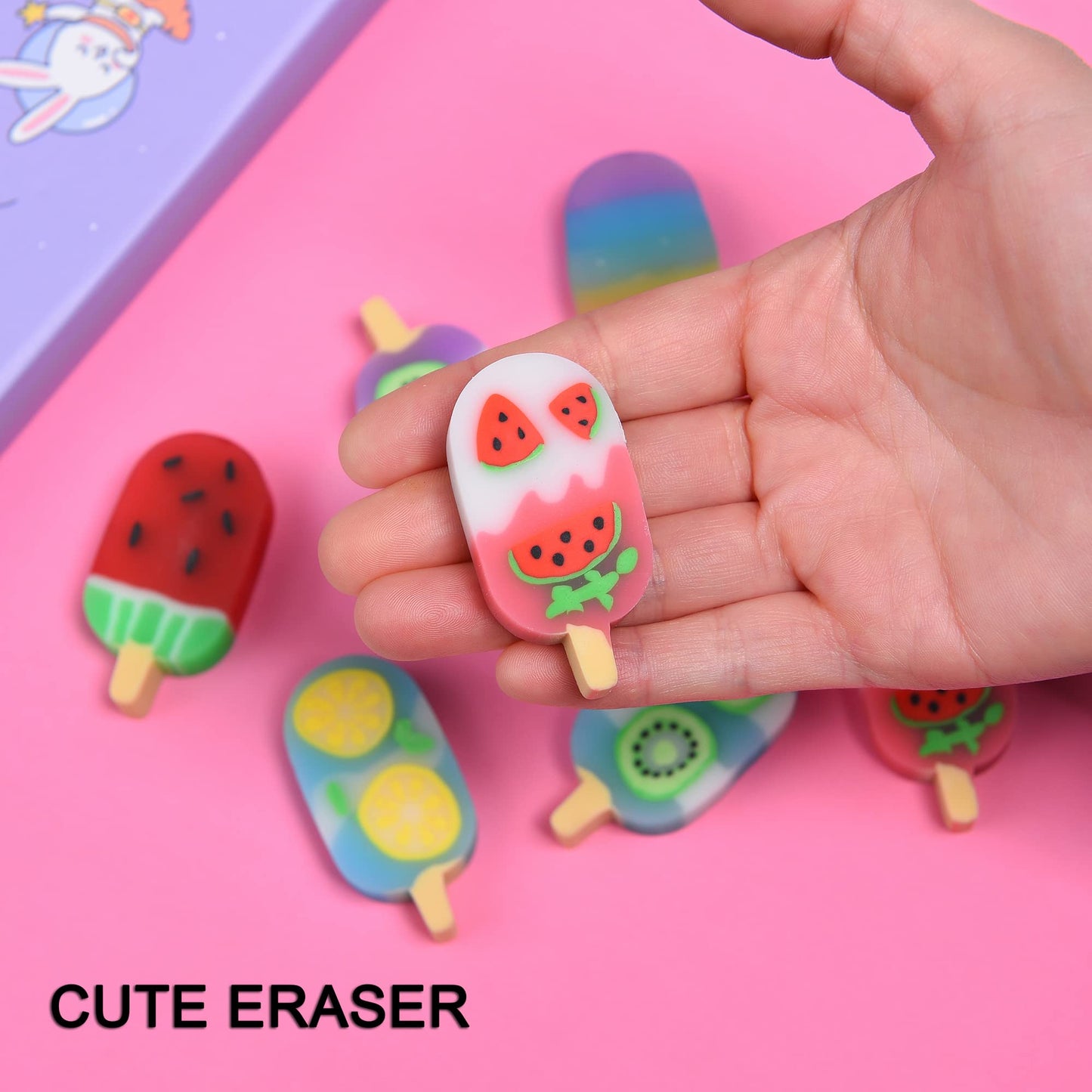 Domg 16Pcs Ice Cream Erasers For Kids, Cute Fruit Shaped Erasers Fun Food Erasers For Classroom Rewards Party Favors