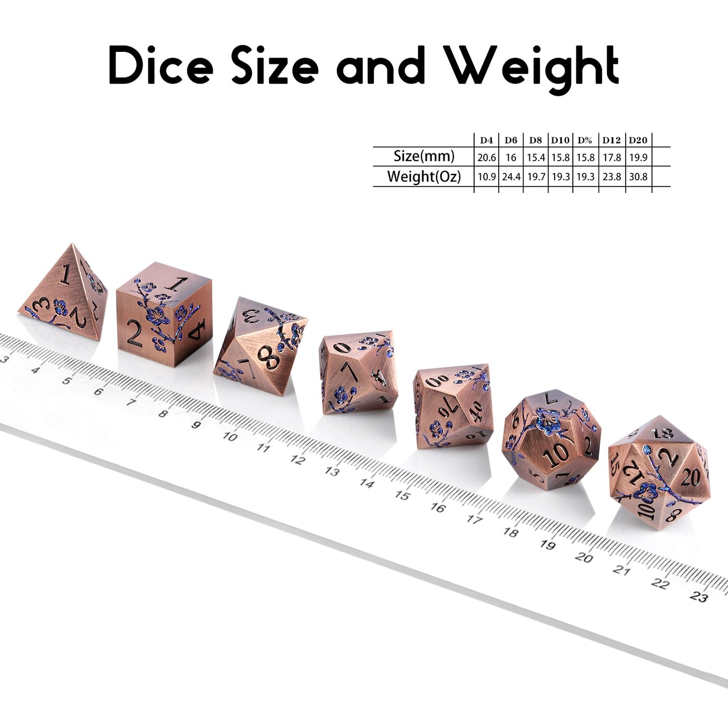 DNDND Metal Dice, 7 PCS Heavy Solid Metallic Flower DND Dice Set with Grogeous Gift Case for D&D Dungeons and Dragon Tabletop Ga