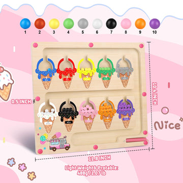 Wakeinsa Magnetic Color And Number Maze,Montessori Toy For 2-5 Years Old Girls,Wooden Magnet Balls Puzzles,Toddler Busy Board Game,Preschool Learning Activities,Christmas & Birthday Gift For Kids