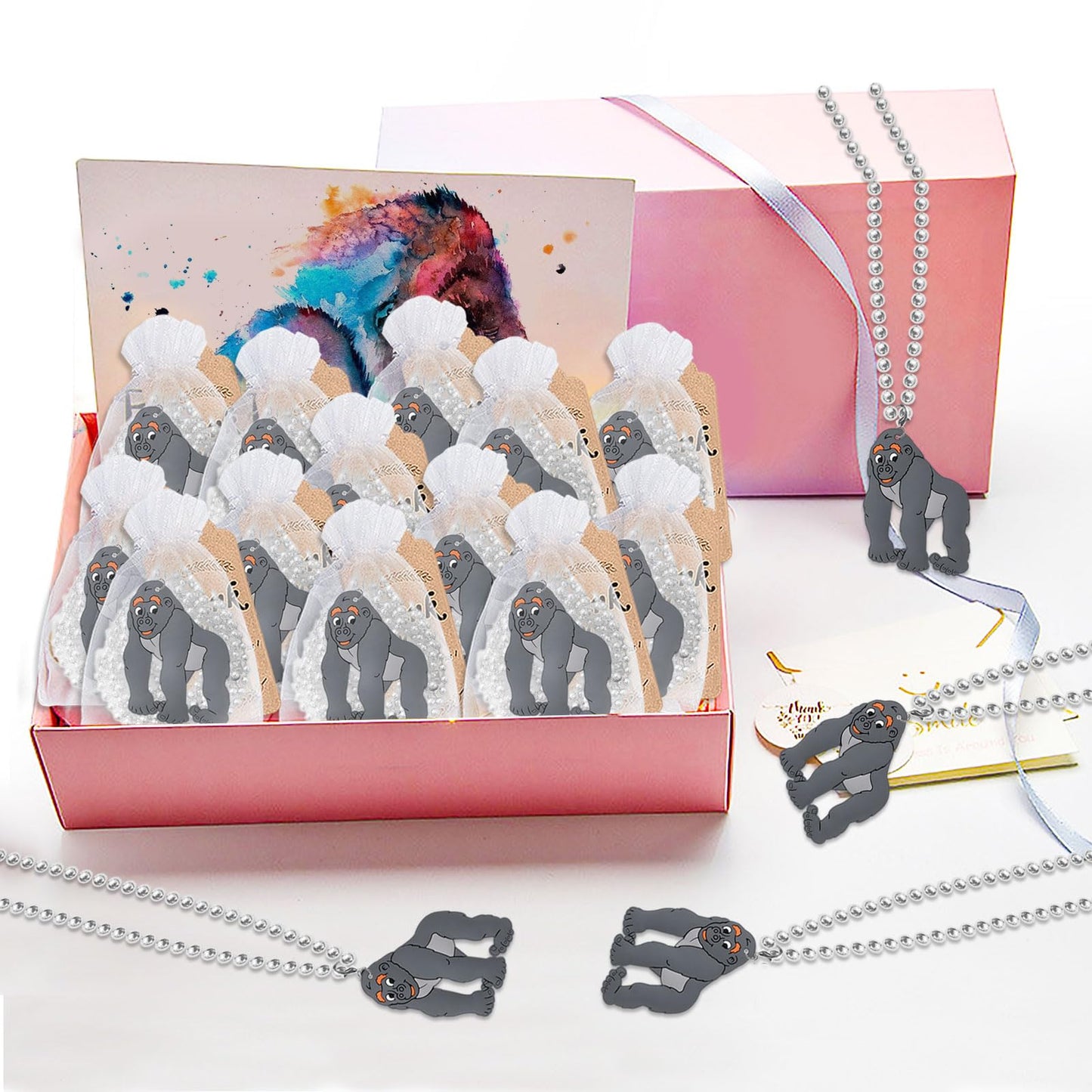 KeeStar 24 Pack Gorilla Necklace Party Favors for Safari Jungle Baby Shower, Birthday Party Goodie Bag Fillers, School Carnival