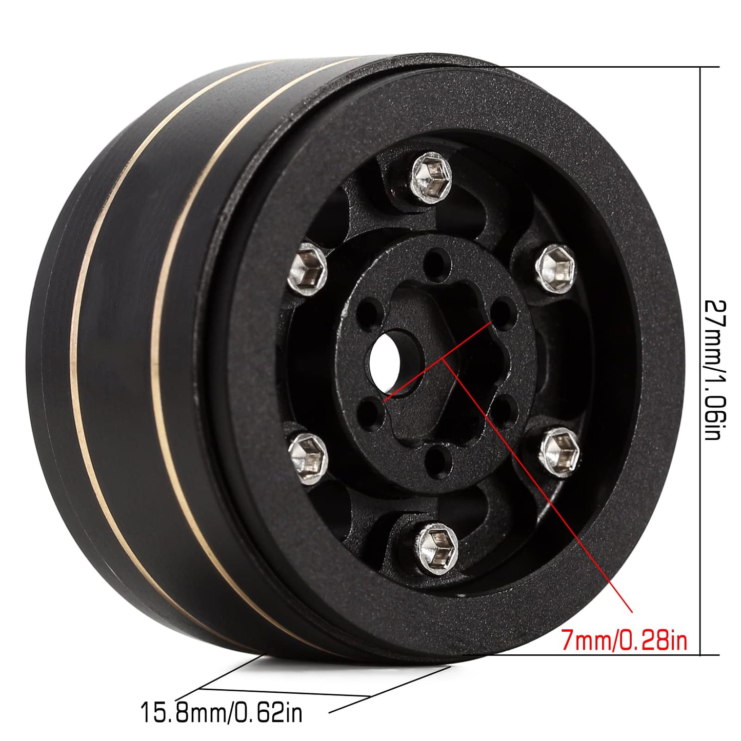 KingVal Replacement 4PCS Brass 1.0'' Beadlock Wheel Rims Tyre Rim Offset -3.15mm Wheel Hub 7mm Compatible with Axial SCX24 RC Cr