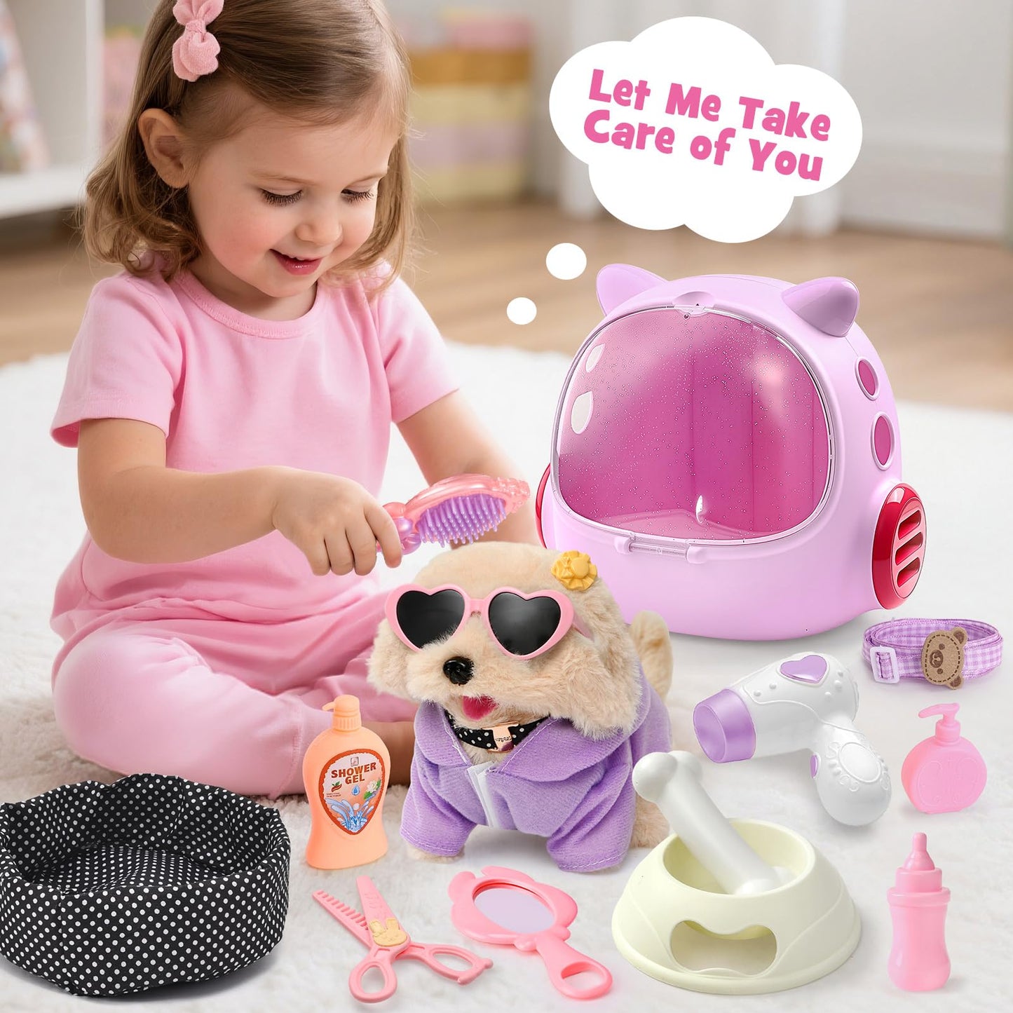 Cleboen 17pcs Robot Dog Toys for Girls Kids Boys 3-6 Realistic Interactive Robot Puppy Dog Plush Toys with Walk & Bark Pretend Play Puppy Pet Care Playset 3 4 5 6 Year Old Girl Birthday Gift Ideas