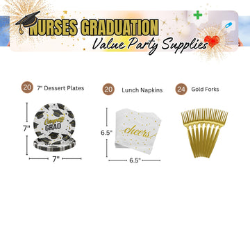 Blue Orchards Nurses Graduation Value Party Supplies (64 Pieces For 20 Guests) - Nurse Graduation 2024 Disposable Party Plates And Napkins Nursing School Grad Party Rn Decorations Congrats Nurse Party