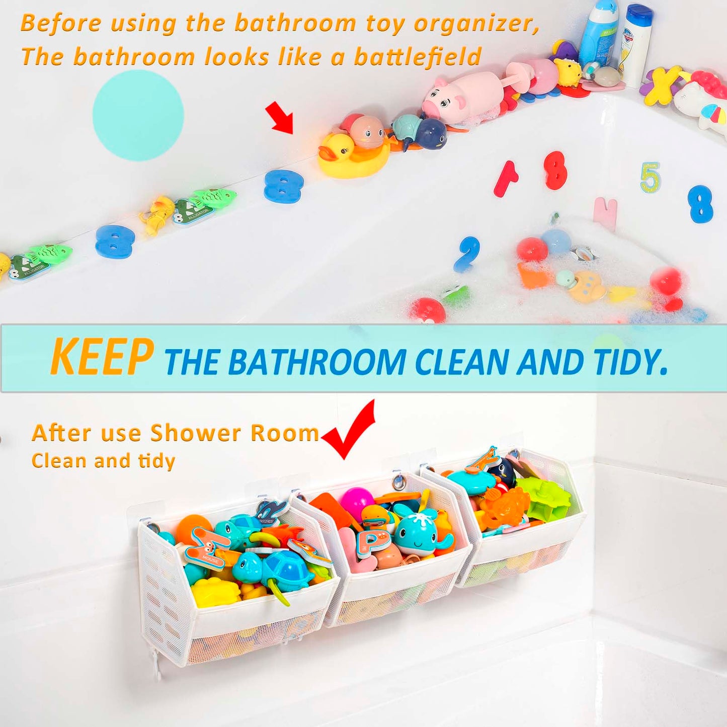 Ligereza Bath Toy Holder 3 Piece Set, Free Arrangement Bath Toy Organizer, Multi-Functional Bathtub Toy Holder, Quickly Fish Out Bath Toy, Bath Toy Holder For Easily Organise And Sort Toys