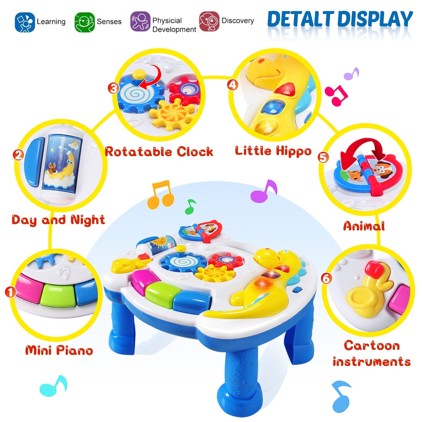 Juejiazkiy Music Baby Activity Center Toy 12-18 Months Activity Table Baby Toys 6 To 12 Months Early Learning 8 9 10 12 Month Old Toddlers Christmas Birthday Gifts For 1 2 3 Year Old Infant Kids
